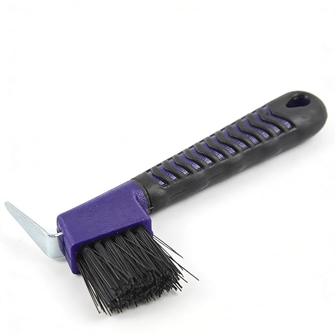 Horse Hoof Pick with Brush, 2-in-1 Hoof Pick for Horses with Soft Grip Rubber Handle, Grooming Brush Tool for Horse Grooming Supplies(Purple)