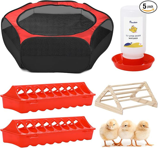 Pawaboo Chick Brooder Box for Chick Starter Kit, Brooder Pen/Chicken Supplies Brooders Box with Chicks Perch Brooding Up to 15 Chicks, Duck and Quail, Red+Black