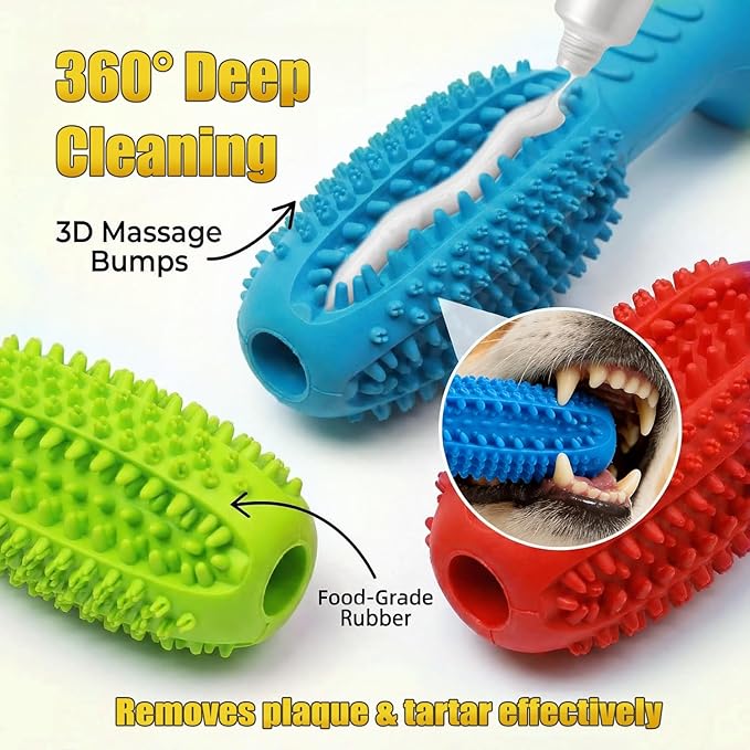 Dog Chew Toys, Interactive Suction Cup Toothbrush Chew Toy for Puppy Teething, Rubber Teeth Cleaning Stick with Treat Holder for Small and Medium Dogs (Green)