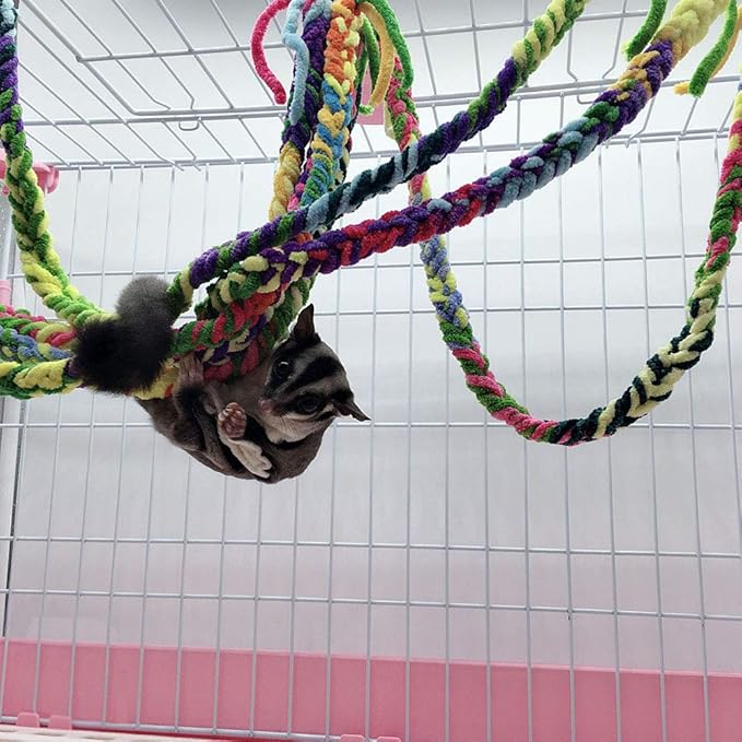RIOUSSI Handmade Hanging Sugar Glider and Rat Toys for Climbing/Exercising/Jungle Exploration, Cage Accessories, Random Color, 4 Pack