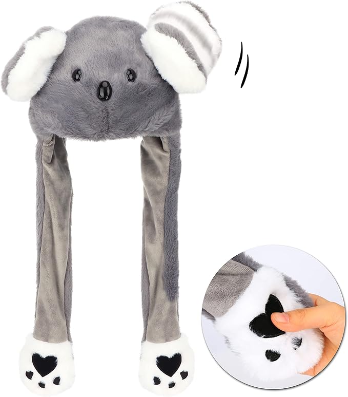 Bubblepompom Animal Hat with Ears Moving Jumping Pop Up Beating Hat Plush Holiday Cosplay Dress Up Funny Gift for Kids