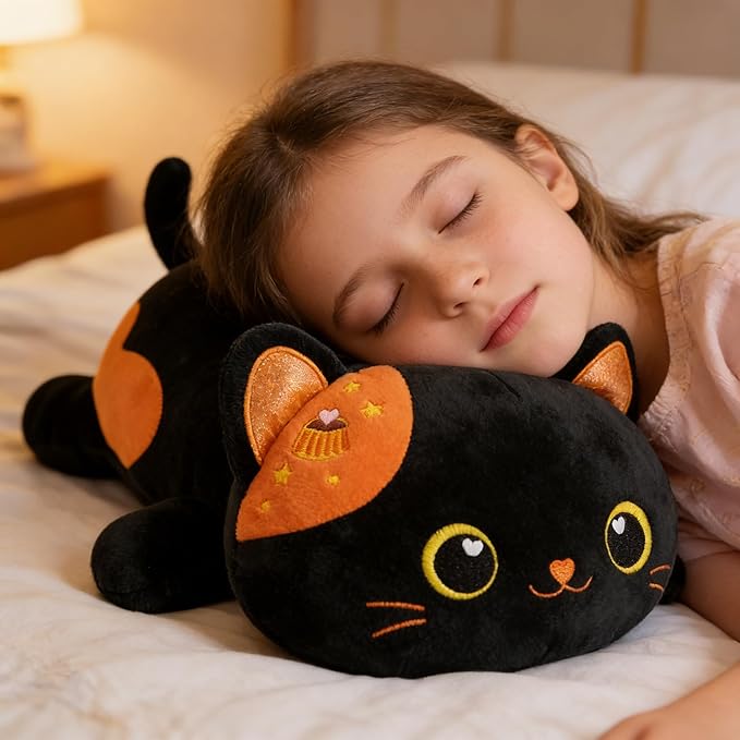 Onsoyours Original Cat Plush 13 Inch Kitty Plushies Toy Kitten Stuffed Animal Soft Pillow Kawaii Plushie Gift for Kids & Adults (Black Cat, 13")