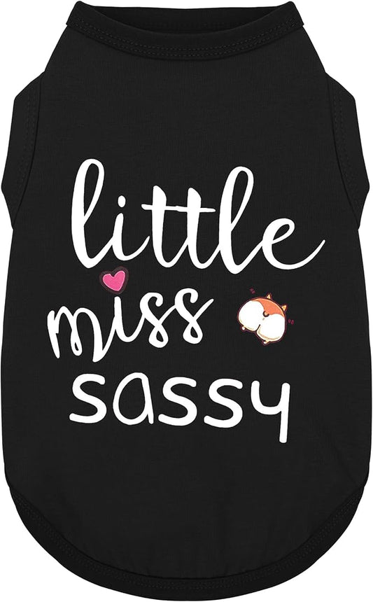 Paiaite Dog Clothes Fashionable Sleeveless Pet Vest: 'Little Miss Sassy' Printed Cotton Dog Shirt, Ideal for Small, Medium, and Large Breeds, Ensuring Comfort and Breathability Black XS