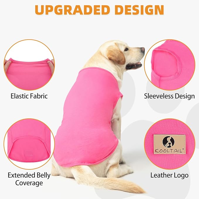 KOOLTAIL Girl Dog Clothes for Large Dogs, 2 Pack Cotton Summer Dog T Shirts UV & Insect Protection for Outdoor Camping, Anti-Hair Loss & Breathable Sleeveless Pet Vest Tank Tops Apparel,Pink & Rose,XL