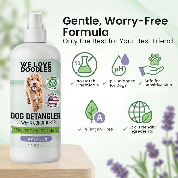 We Love Doodles Dog Detangler Spray - Leave-in Conditioner for Dogs - Dog Detangling Spray - Dematting Spray for Dogs - Tangle Remover - Made in The USA (Detangler & Shampoo (Lavender))