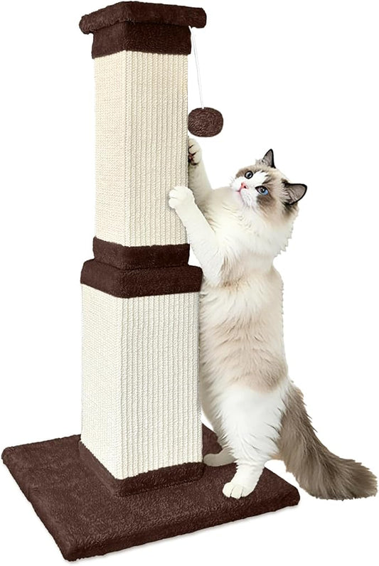 32 Tall Cat Scratching Post for Large Cats, Cat Scratcher for Indoor Cats Adults, Sturdy Sisal Scratch Post to Protect Furniture, Brown