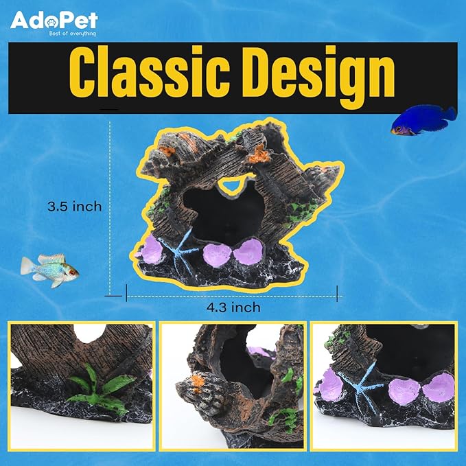 Oak Barrel Aquarium Decoration 4.3" – Resin Fish Tank Ornament with Multiple Hiding Spots, Safe Shelter for Small and Medium Aquariums, Stress-Relief Underwater Decor, Easy to Clean