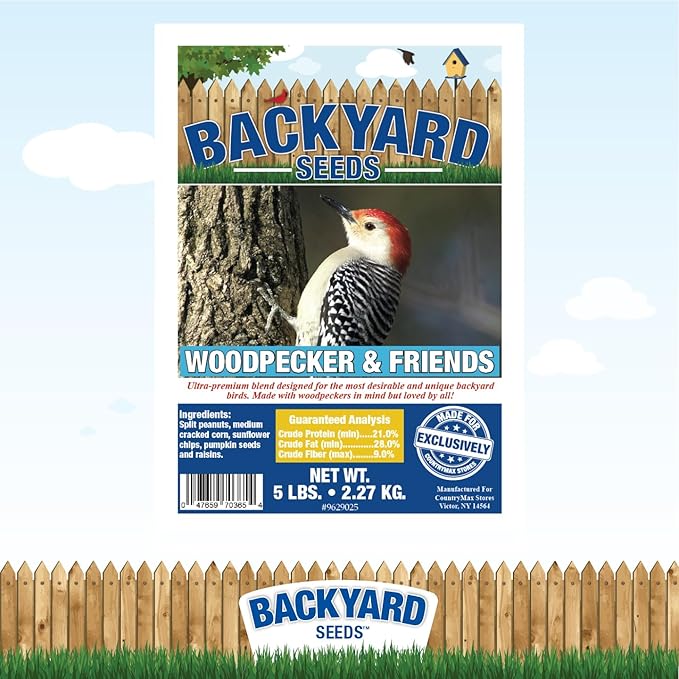 Backyard Seeds Woodpecker No-Waste Bird Seed Mix 40lbs - Premium Shelled Peanuts & Sunflower Chips, Two Medium Bags of Wild Bird Food