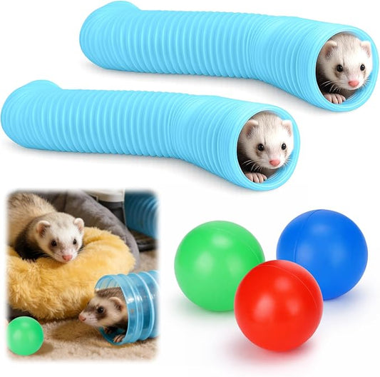 Mity rain 2PCS Ferret Toys with 6 Balls Inclueded | Collapsible Tunnel Tube Accessories for Ferrets, Guinea Pigs, Hamsters, Expandable Interactive Toys Supplies for Small Pets