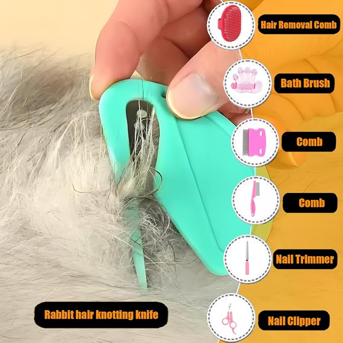 Rabbit Grooming Kit – Bunny Grooming Kit with Shedding Brush, Nail Clippers & Comb – Small Animal Grooming Supplies for Rabbits, Guinea Pigs, Hamsters, Ferrets - Small Pet Shedding & Care (Pink)