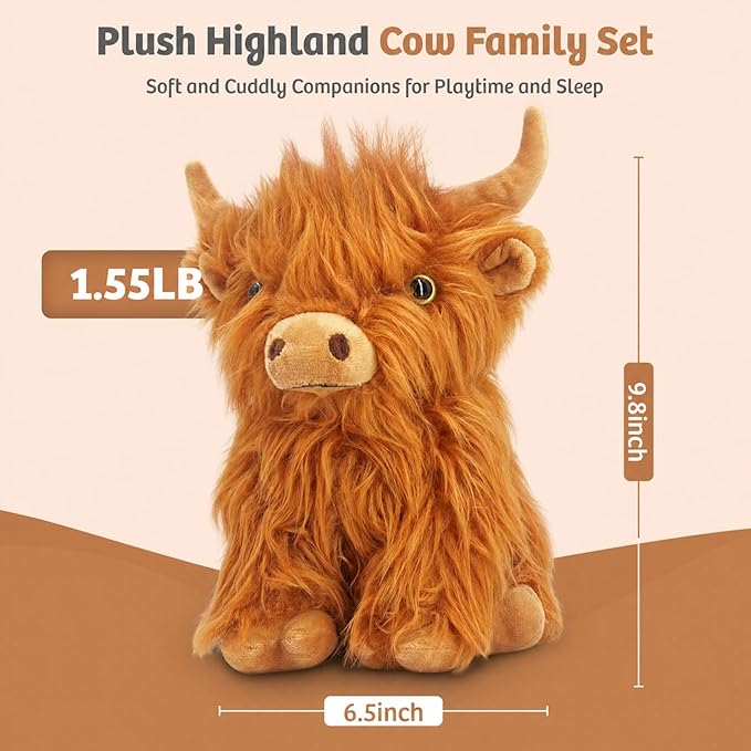 Marysun Microwavable Highland Cow Stuffed Animal Toy - Brown Stuffed Animal Gift for Girls and Kids, 9.8in, 1.65lb