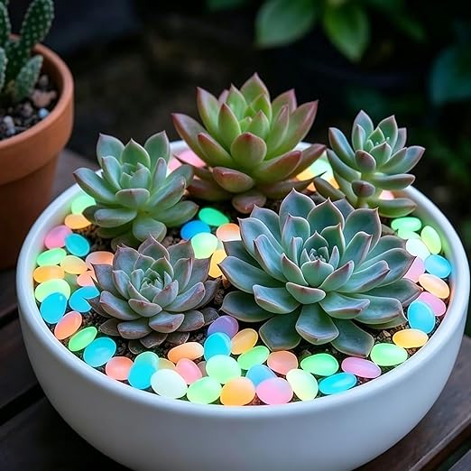 (Orange,1000pc) Glow in The Dark Pebbles, Rainbow Glow in the Dark Rocks Outdoor Pathways, Garden, Walkway, Aquarium and Yard Decor, Waterproof Night Guide Rocks for DIY Landscape Lighting