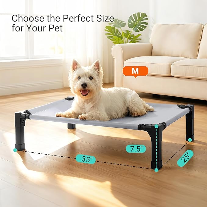 Niubya Elevated Outdoor Dog Bed, Cooling Elevated Pet Cot, Steel-Framed and Non-Slip Feet, Raised Dog Bed with Waterproof, Washable, Breathable Teslin Mesh, 35in