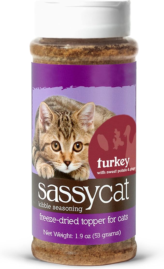 Herbsmith Sassy Cat Kibble Seasoning – Freeze Dried Turkey – Cat Food Topper for Picky Eaters – Turkey, Sweet Potato, Ginger