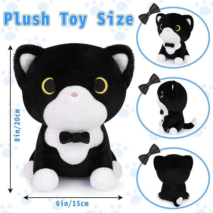 Tuxedo Cat Plush Toy, Black and White Cat Stuffed Animal with Bow Tie, Anime Plushies for Girls and Boys, Cute Soft Stuffed Cat Plushie Toys for Kids, Birthday Party