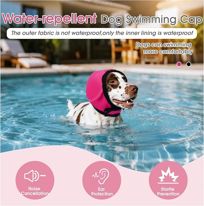 Dog Calming Hoodie,No Shake Ear Wraps for Dogs,Ear Cover for Noise Protection Anxiety Relief,Swim Cap Bath Blow Drying Headband,for Fireworks Grooming Bathing,Vet Visit,Rosered,M