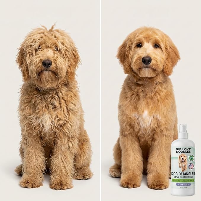We Love Doodles Dog Detangler Spray - Leave-in Conditioner for Dogs - Dog Detangling Spray - Dematting Spray for Dogs - Tangle Remover - Made in The USA (Detangler & Shampoo (Lavender))
