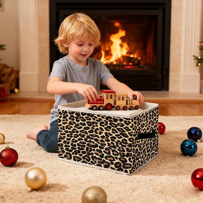 Brown Leopard Print Storage Bins, Cheetah Room Decor, Girly Y2k Wild Western Cheetah Foldable Closet Organizers Storage Basket Toybox for Girls Room Dorm Clothes Bed Sheets Blankets Toys