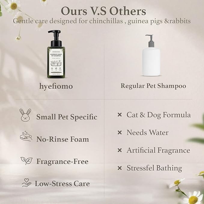 15.2 oz Large Capacity Waterless Small Animal Shampoo - No Rinse Dry Foam for Guinea Pig, Bunny, Ferret - Essential Pet Grooming Kit & Odor Eliminator