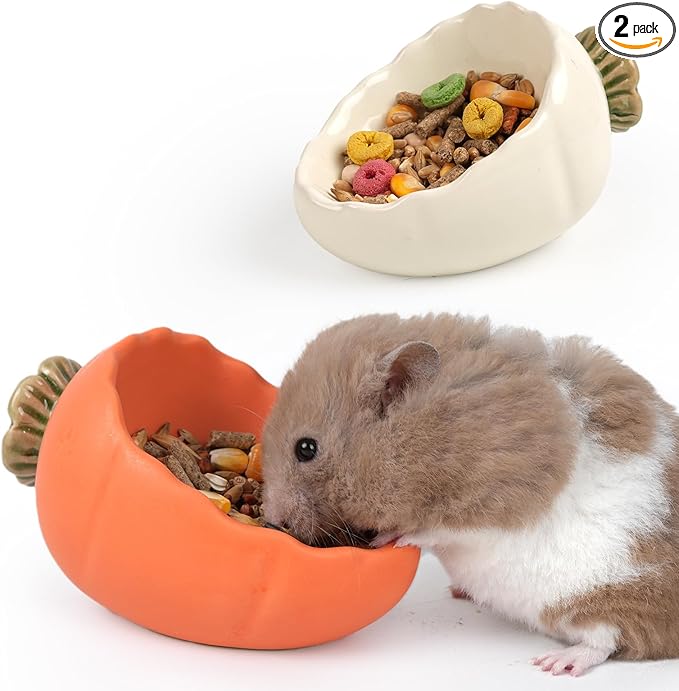Hamster Food Bowl, 2 Packs Ceramic Carrot Hamster Bowls Guinea Pig Food Dish Water Bowls for Gerbil Mouse Chinchilla Hedgehog