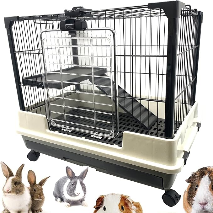 Large Multi-Level Indoor/Outdoor Small Animal Pet Cage for Guinea Pig Ferret Chinchilla Cat Playpen Rabbit Hutch Solid Platform Ramp Leakproof Litter Washable Tray Large Access Doors Lockable Casters