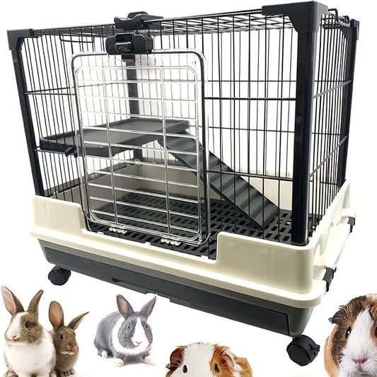 Large Multi-Level Indoor/Outdoor Small Animal Pet Cage for Guinea Pig Ferret Chinchilla Cat Playpen Rabbit Hutch Solid Platform Ramp Leakproof Litter Washable Tray Large Access Doors Lockable Casters
