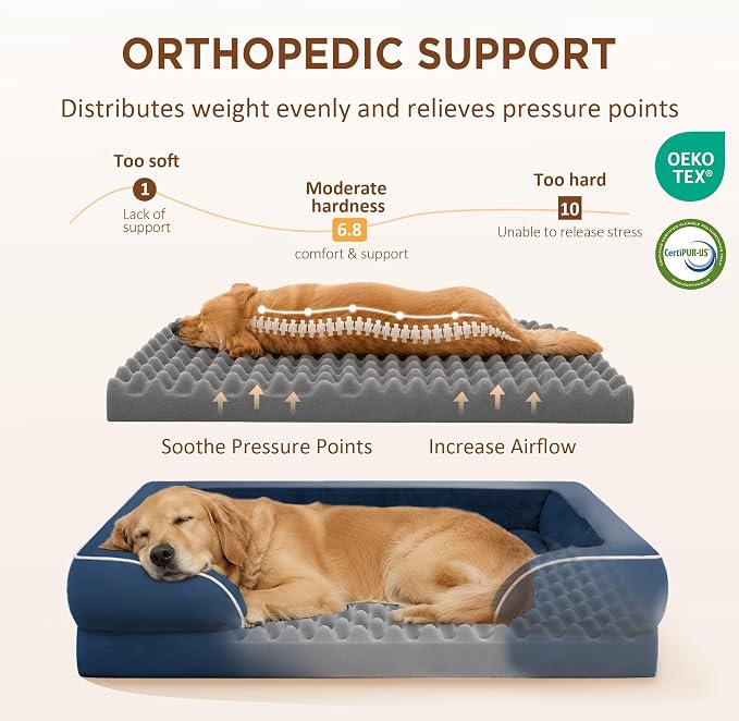 Comfort Expression Orthopedic Dog Beds for Large Sized Dog with Bolster | Waterproof Dog Couch Bed with Washable Cover & Non-Slip Bottom, Supportive Egg Crate Foam Large Pet Bed, 38x25 Inch