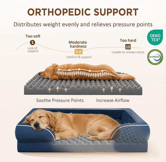Comfort Expression Orthopedic Dog Beds for Large Sized Dog with Bolster | Waterproof Dog Couch Bed with Washable Cover & Non-Slip Bottom, Supportive Egg Crate Foam Large Pet Bed, 38x25 Inch