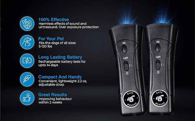 Ultrasonic Dog Bark Deterrent & Behavior Corrector - Stop Barking, Jumping, Aggression Without Yelling -Just Point & Press! Backed by Kevin Harrington from Shark Tank (Bark Begone Classic)
