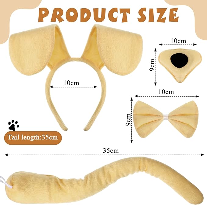 Syhood Puppy Dog Costume Set Ears Headband Bowtie Nose Tail Paw Gloves Accessories for Carnival