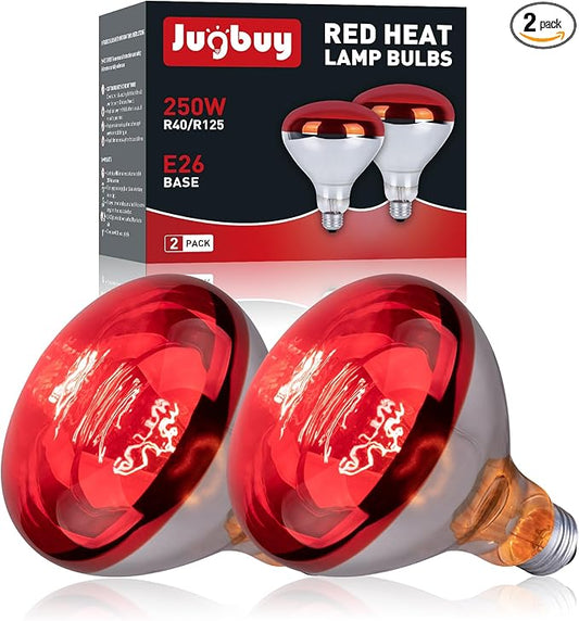 250 Watt Red Heat Lamp Bulbs, Chicken Infrared Incandescent Light Bulb, Brooder Heat Lamps for Chickens, Chicks, Reptile, Pets, Coop, Poultry, Food, Bathroom, Ceiling, E26 Base - 2 Pack