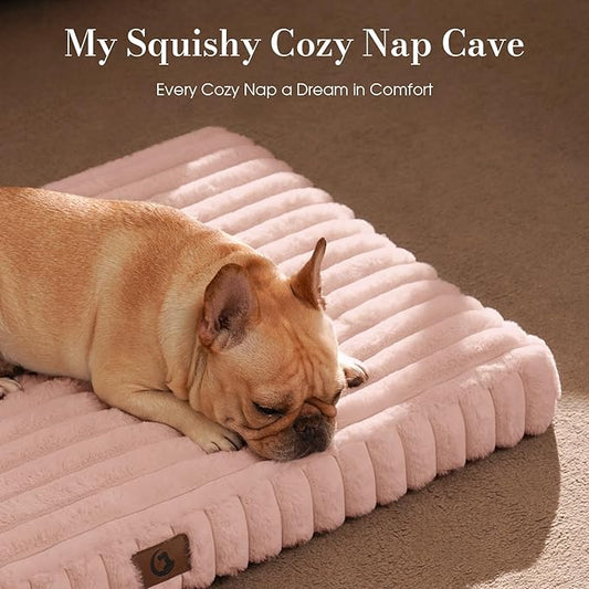 Extra Large Dog Bed for Crate, Orthopedic Dog Bed with Waterproof Lining, Soft Short Plush Surface & Egg Crate Foam, Machine Washable Pet Bed with Removable Cover & Anti Slip Bottom