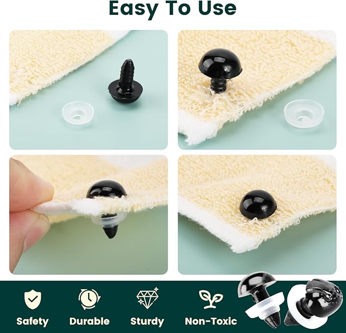 662Pcs Safety Eyes and Noses for Amigurumi, Junreox Preimum 5-14mm Safety Eyes for Crochet Stuffed Animals, Assorted Plastic Crochet Craft Eyes with Washers for Teddy Bear, Dolls, Plushies Toys, Black