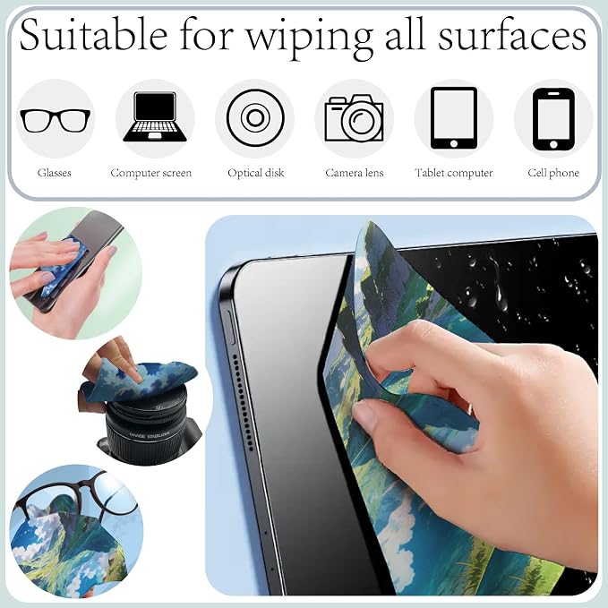 CREATCABIN 6Pcs Glasses Cleaning Cloth Scenery Microfiber Cleaning Cloths Suede Fiber Glasses Cleaner Wipes Soft Washable Microfiber Reusable for Eyeglasses Camera Laptops Screens Phone 6 x 6 Inch
