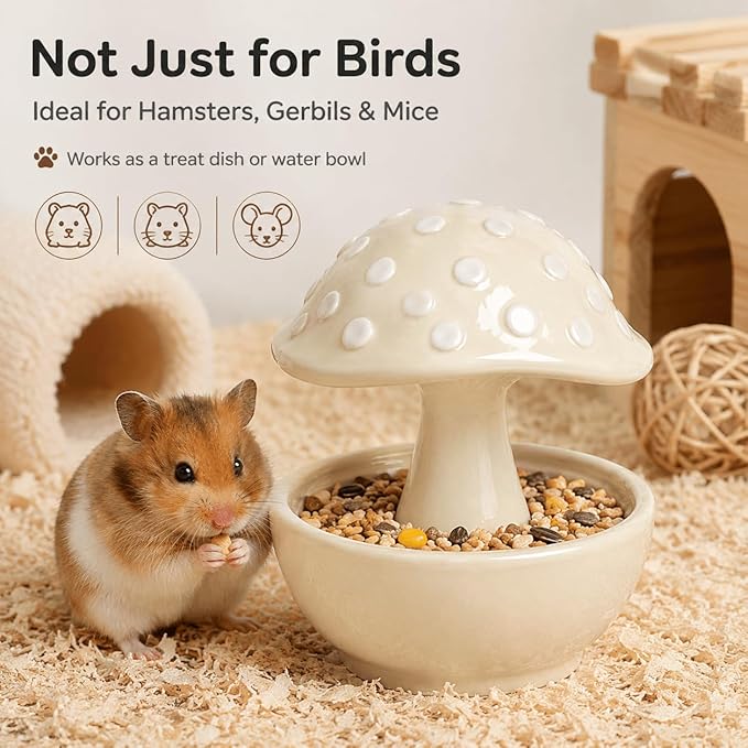 Ceramic Bird Bowls for Cage, Bird Cage Food Bowls No Mess Poop-Blocking Tip-Resistant Parrot Feeder Water Bowl for Budgie Lovebird Cockatiel Hamster Small Animals