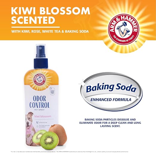 Arm & Hammer for Pets Super Deodorizing Dog Spray with Baking Soda for Odor Control Freshens Coat Between Baths pH Balanced Formula for Dogs Kiwi Blossom 8 FL OZ 2 Pack Dogs and Puppies Daily