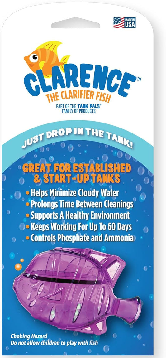 Clarence the Clarifier Fish - 1 pk, Purple - Aquarium Treatment, Clear Cloudy Fresh-Saltwater, Fish-Plant Safe, 10gal Tank Maintenance Each