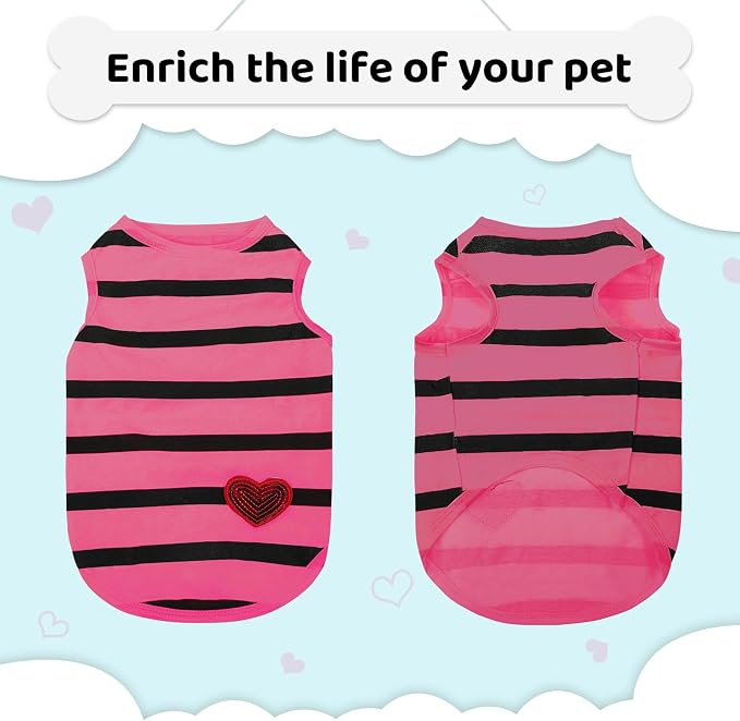 Dog Striped T-Shirts for Small Dogs Cats, Dog Vest Pet Apparel Tee Shirts Spring Summer Suitable for Small and Medium Large Pets French Bulldog Bichon, Rose S