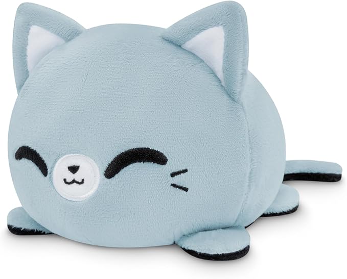 TeeTurtle - The Original Reversible Cat Plushie - Russian Blue Ninja Cat - Cute Sensory Fidget Stuffed Animals That Show Your Mood!