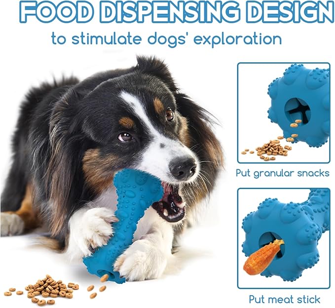 Dog Toy, Treat-Dispensing chew Toy for Dogs, Beef-Flavored,Durable Dumbbell-Shaped Natural Rubber Dog Toy Suitable for Medium to Large Dogs,Features squeaking loating Capabilities