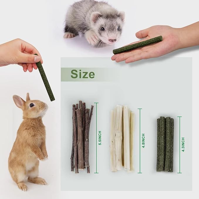 300g Guinea Pig & Rabbit Chew Toys with Apple & Timothy Sticks - Prevent Overgrown Teeth with Sweet Bamboo Treats - Ideal Rabbit Treats Included