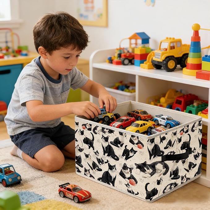 Funny Tuxedo Cat Storage Bins, Black and White Cat Foldable Closet Organizers Storage Basket Toybox for Clothes Bed Sheets Blankets Toys