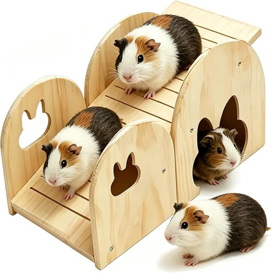 Large Guinea Pig Hideout Thicken Solid Wooden Dwarf Bunny House Guinea Pig ramp,Rabbit Playhouse for Chinchilla,Hamster,Small Animal Houses & Habitats (Ladder)