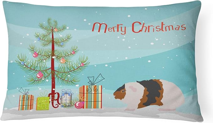 Caroline's Treasures CK4448PW1216 Teddy Guinea Pig Merry Christmas Canvas Fabric Decorative Pillow Machine Washable, Indoor Outdoor Decorative Pillow for Couch, Bed or Patio, 12HX16W