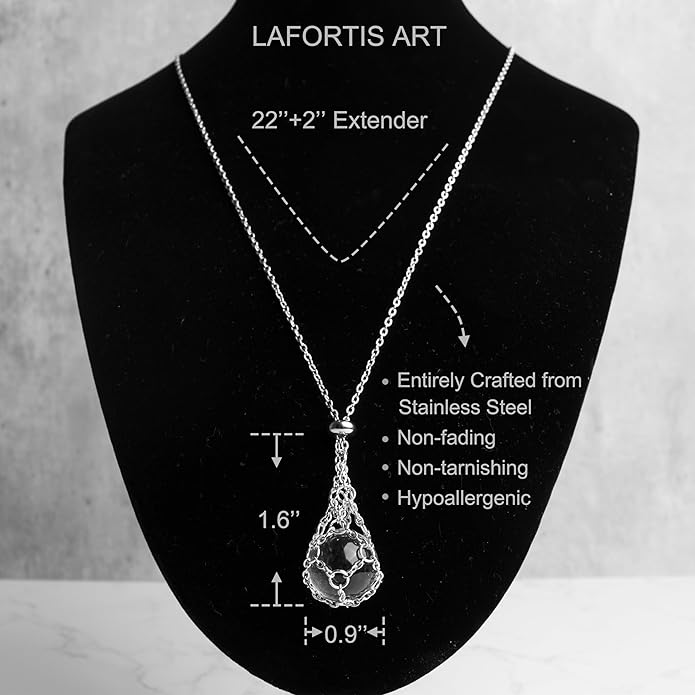 22Inch Stainless Steel Interchangeable Crystal Holder Necklace Chained GemStones Cage Necklace Trendy Pendant Necklace for Women Men Necklace Holder for Healing Crystal