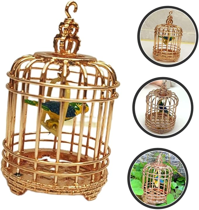 BESTonZON Decorative Mini Birdcage Model Rose Gold Ornament for Dollhouses Unique Simulation Bird Cage Decor for Mini Bedroom and Garden