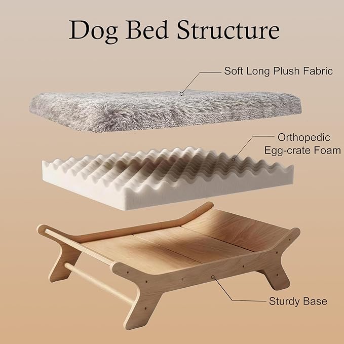 Elevated Dog Bed 37⅜" × 28⅜" × 11¾", Raised Wooden Large Dog Bed Frame and Mattress for Large Pets up to 80lbs