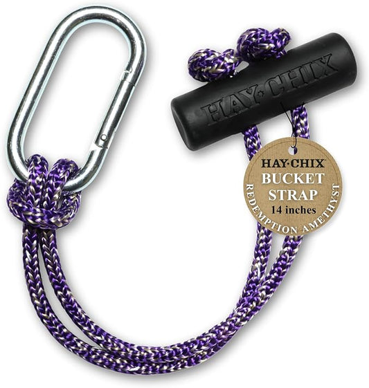 hay chix Horse Bucket Strap for Stalls | Bucket Hanger for Water Buckets | Multipurpose Hanging Strap for Trailer, Barn, Stable, and Horse Show Use | Easy to Use, Durable | 14 Inch, R. Amethyst