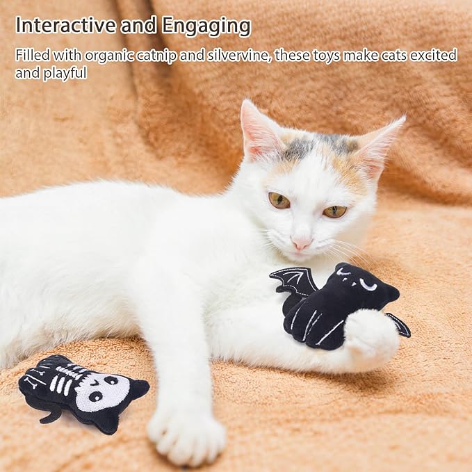 Retro Shaw Catnip Toys, 4 Pack, Horror Goth Cat Toys for Indoor Cats Kitten, Crinkle Interactive Cat Nip Kitty Toys for All Breeds (3.7 Inches)