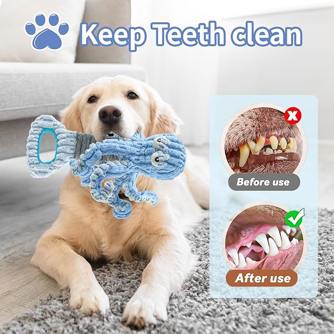 YZHDUXIU Squeaky Dog Toys, Octopus Dog Toy Interactive Tug of War Puppy Toy to Keep Them Busy(Blue)
